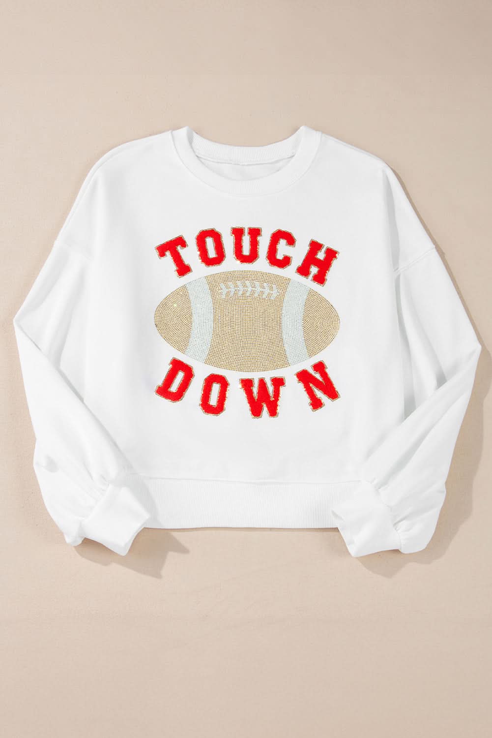 White TOUCH DOWN Football Graphic Pullover Sweatshirt - Love Salve